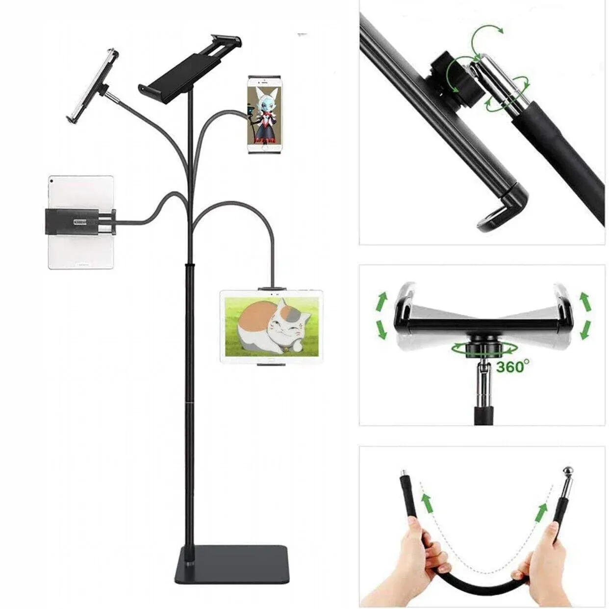 Adjustable Floor/Desk Stand Bed Lazy Mount Holder Arm Bracket For Phone Tablet - Floor Stand (135cm&Black) — image 6