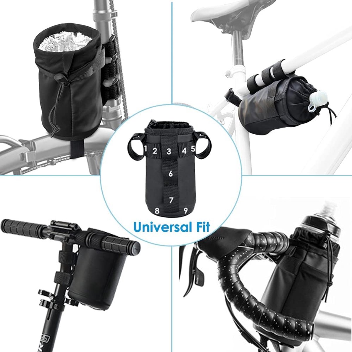 Bicycle panniers - Water bottle cage - Insulated cup holder with shoulder strap - Cup holder with phone storage for adults and children - Water bottle cage for — image 3