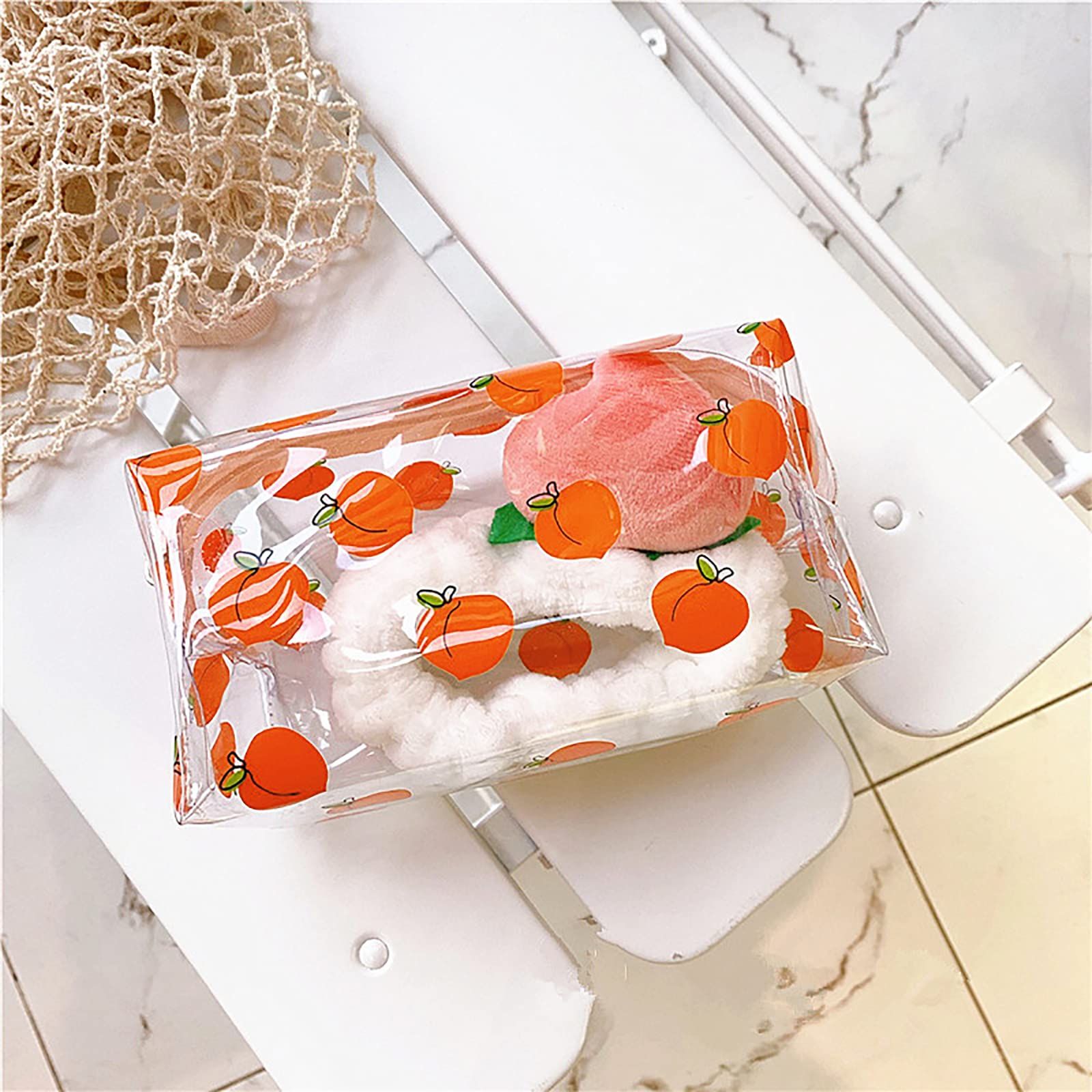 Clear Cosmetic Bags Cute Peach Fruit Transparent Makeup Bags Waterproof Portable Toiletry Organizer Women Cosmetic Pouch — image 3