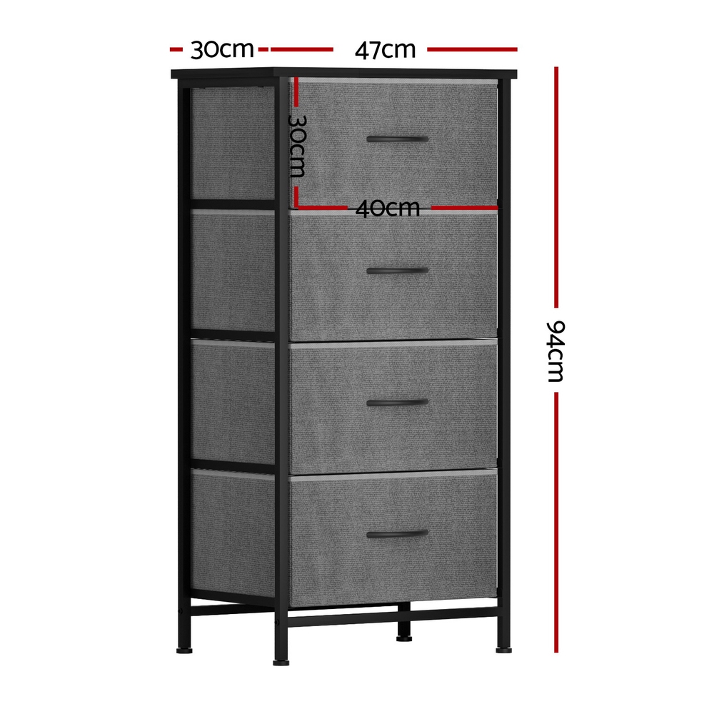 Artiss Chest of 4 Drawers Storage Dresser Tallboy Grey — image 4