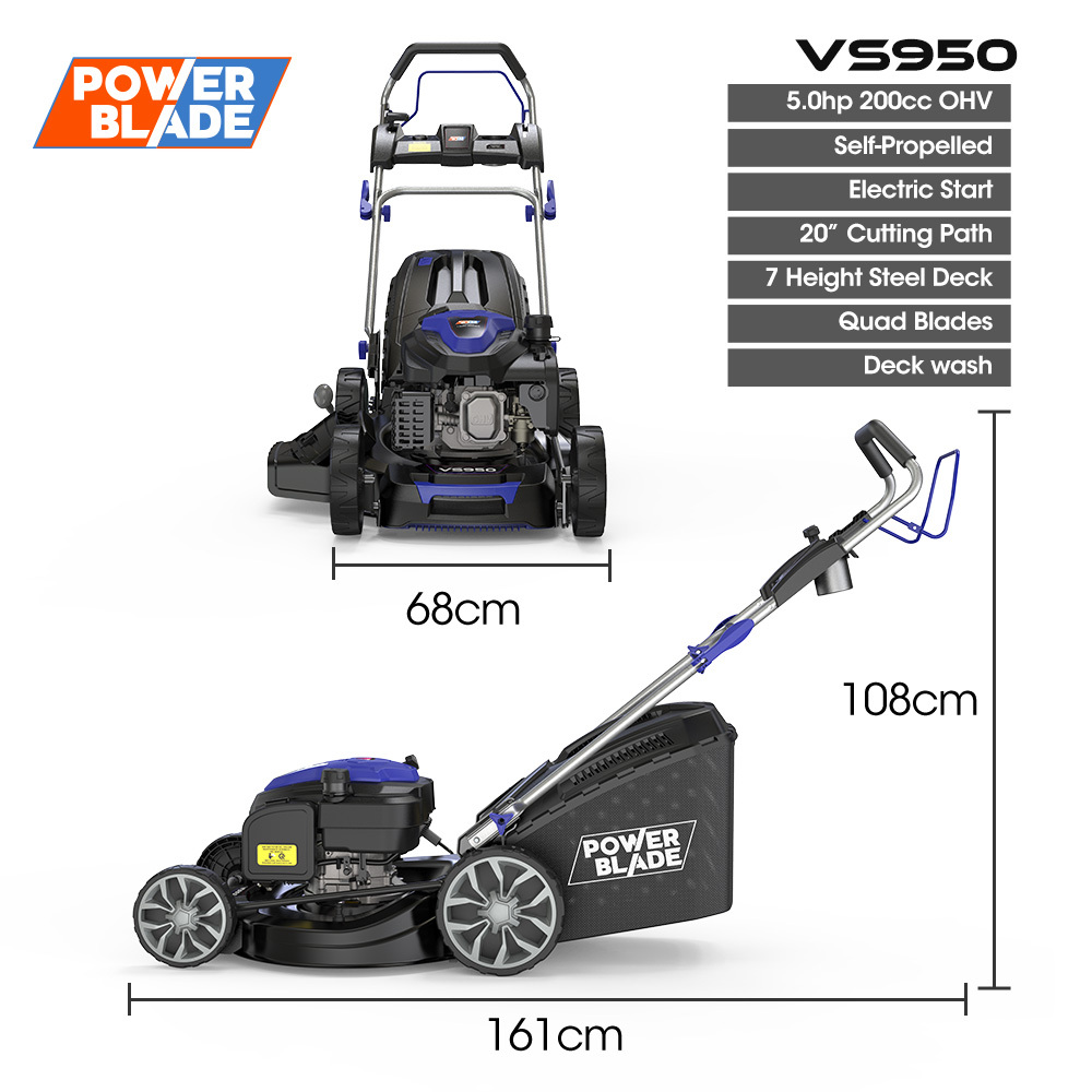 POWERBLADE 20" 200cc Self-Propelled Lawn Mower, Electric Start, 7 Height, Steel Deck, Deck Wash Port, OHV 4-Stroke Petrol - VS950 โ image 2
