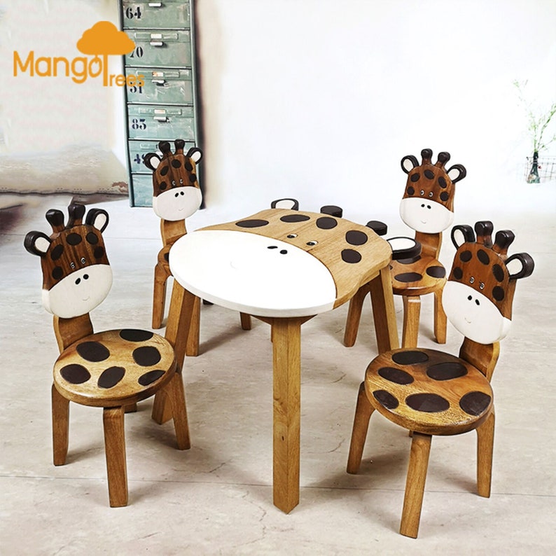 Hand Carved Children's Table Wooden GIRAFFE Theme — image 3