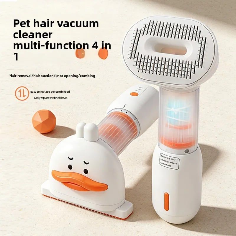 4-in-1 Pet Hair Vacuum Comb, Rechargeable De-shedding Tool with Interchangeable Heads, Duck-Shape Design for Cats & Dogs — Traps Loose Fur, Cleans — image 3
