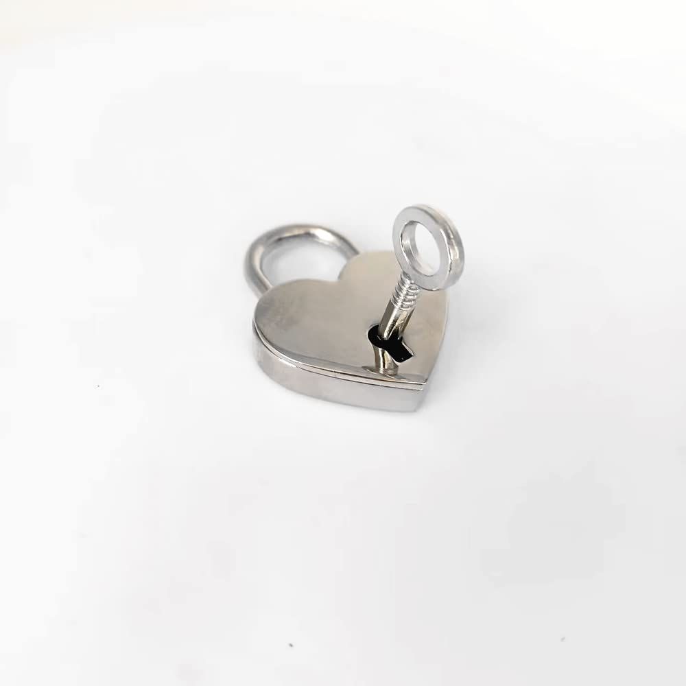 Height Polished Heart Shaped Padlock Skeleton Key, Replacement Handbag Bag, Wedding Bow Lock - Silver Color