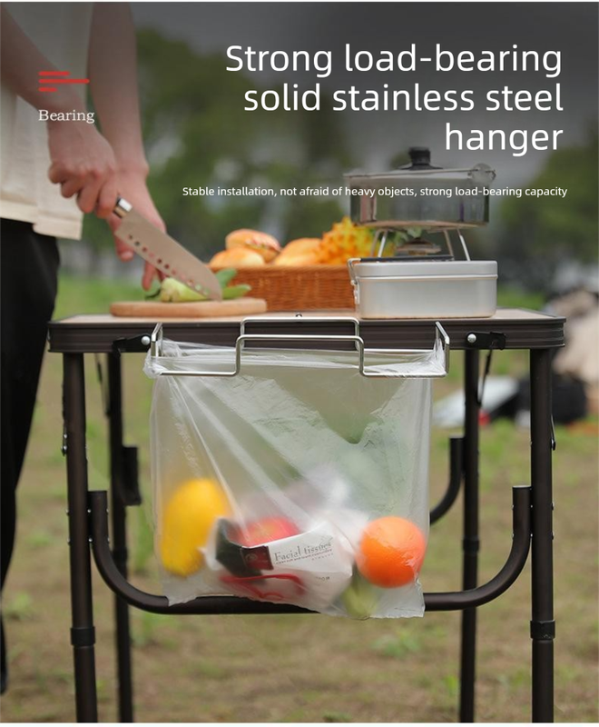 2 PCS Portable Folding Trash Bag Holder Stand Stainless Steel Garbage Bag Rack for Camping Picnic Kitchen and Student Desk Natural Finish โ image 6