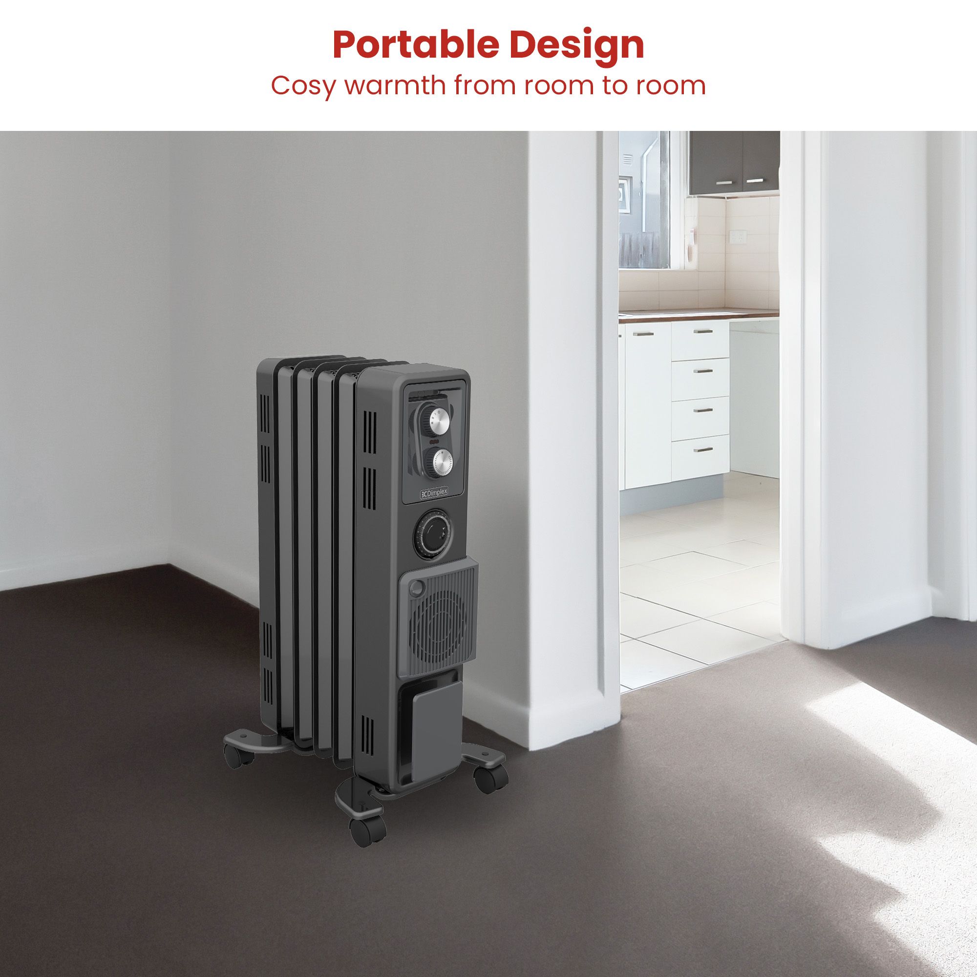 Dimplex 1.5kW Oil Free Column Heater - Portable Electric Radiator w/ Turbo Fan, Thermostat & Timer - Black — image 5