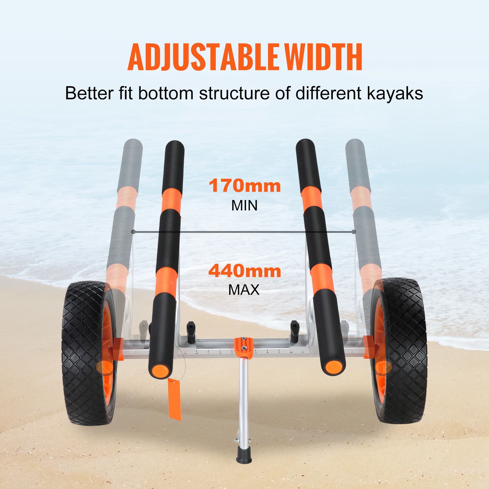 Adjustable Kayak Cart Canoe Boat Carrier 450lbs Load with 12'' Solid Tires — image 5