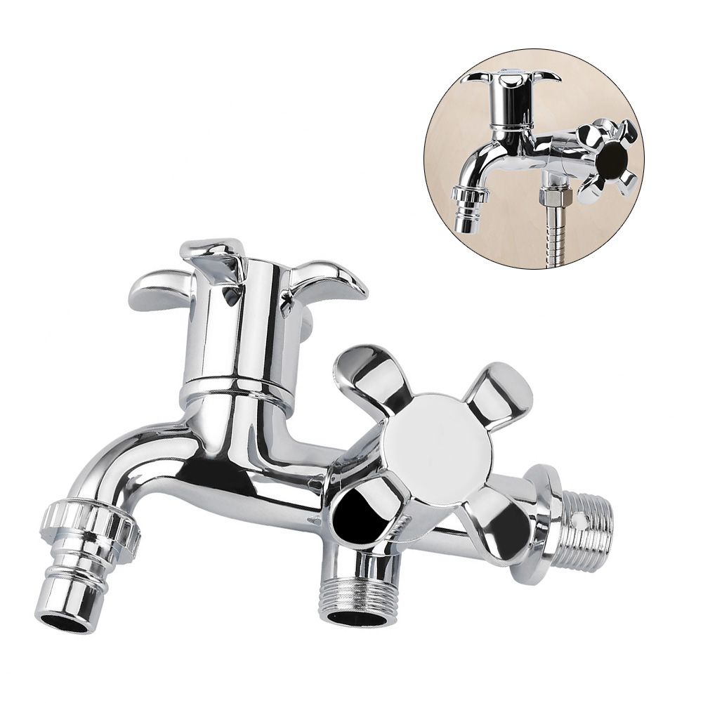 ABS Washing Machine Faucet Sink Basin Water Tap with Double Spout&Handle G1/2 Blossom Handle — image 6