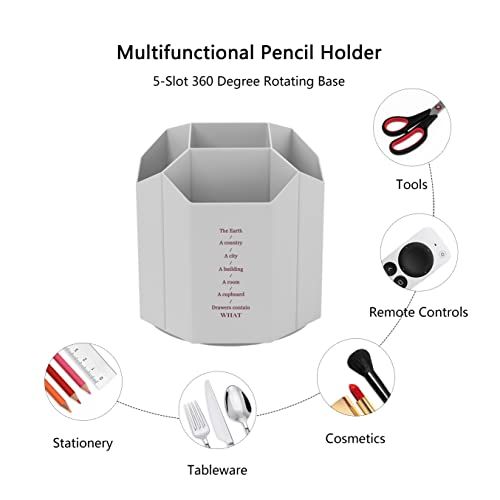 Desk Pen Holder, 5 Slots 360-Degree Spinning Grey Pencil Pen Desk Organizers Cute Pen Pencil & Cup Pot Organizer for Desk Office โ image 2