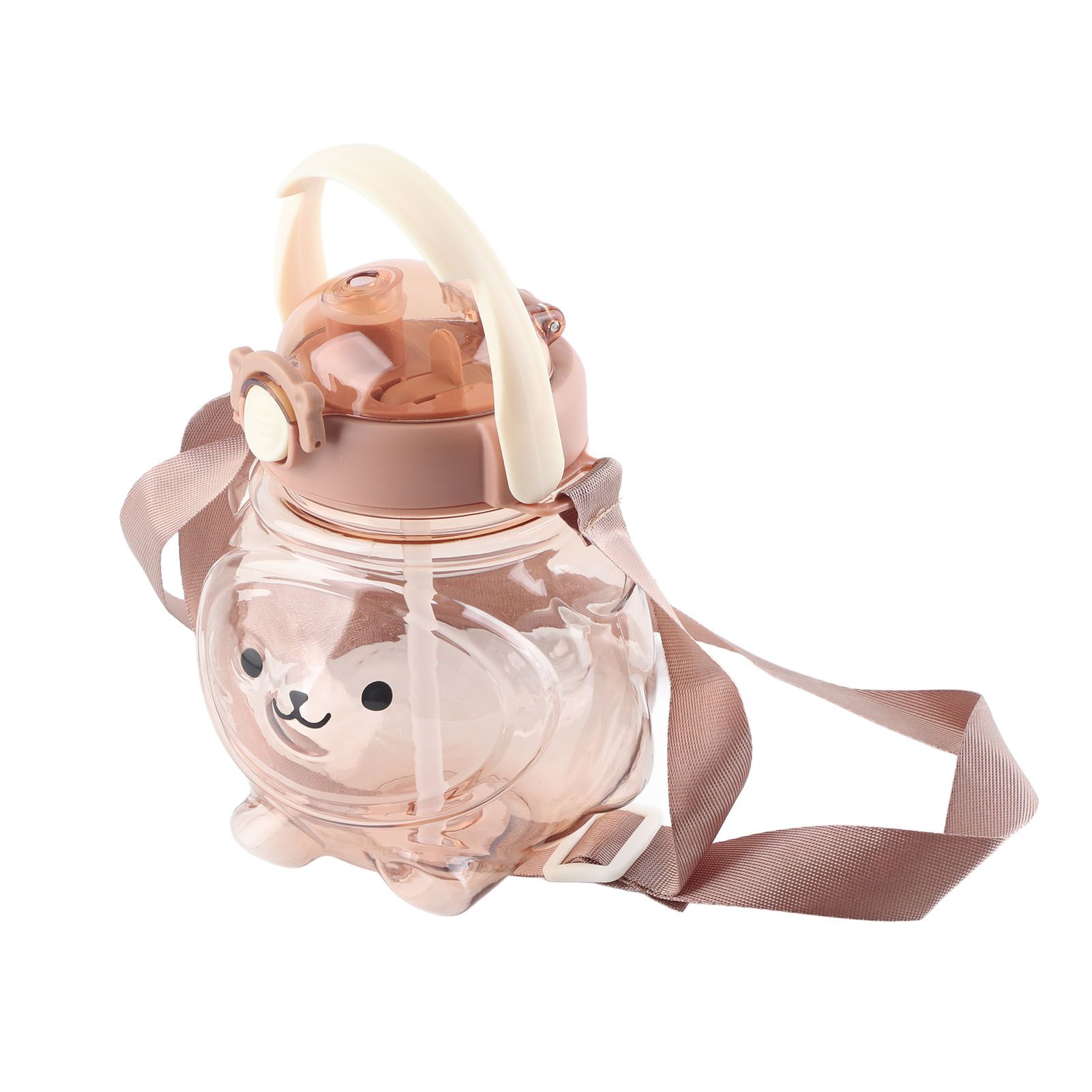 Large Water Bottle 1000ml Cartoon Bear Shape Portable Drinking Bottle with Straw Strap for Summer Coffee — image 3