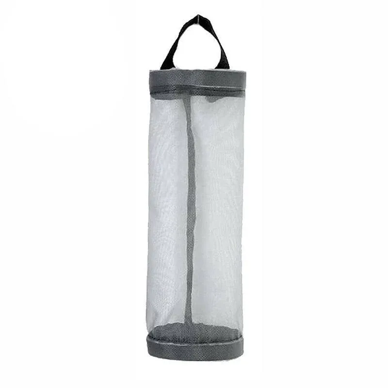 Hanging Mesh Bag Organizer Dispenser for Plastic or Trash Bags Storage Holder - Grey
