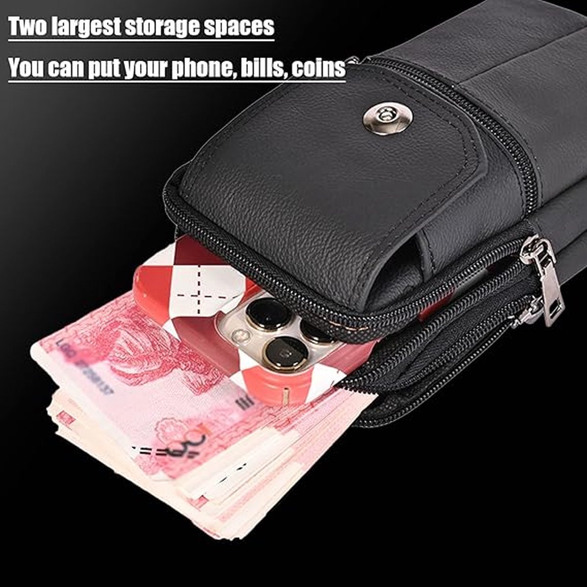 Belt Bag - with Shoulder Strap - Standing Belt Bag - Leather - Men - Belt Bag - Neck Bag - Belt Pouch - Men's Phone Bag - Men's Shoulder Bag - Gift — image 3