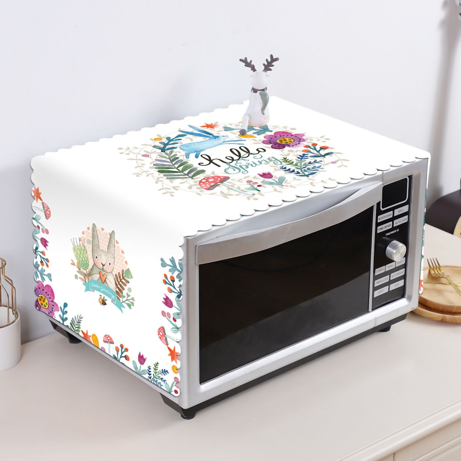 Microwave Cover Cloth Oven Cute Dust Proof Shiled Universal Oil Proof Nordic Style Simple Parts Blue Rabbit 35x100cm