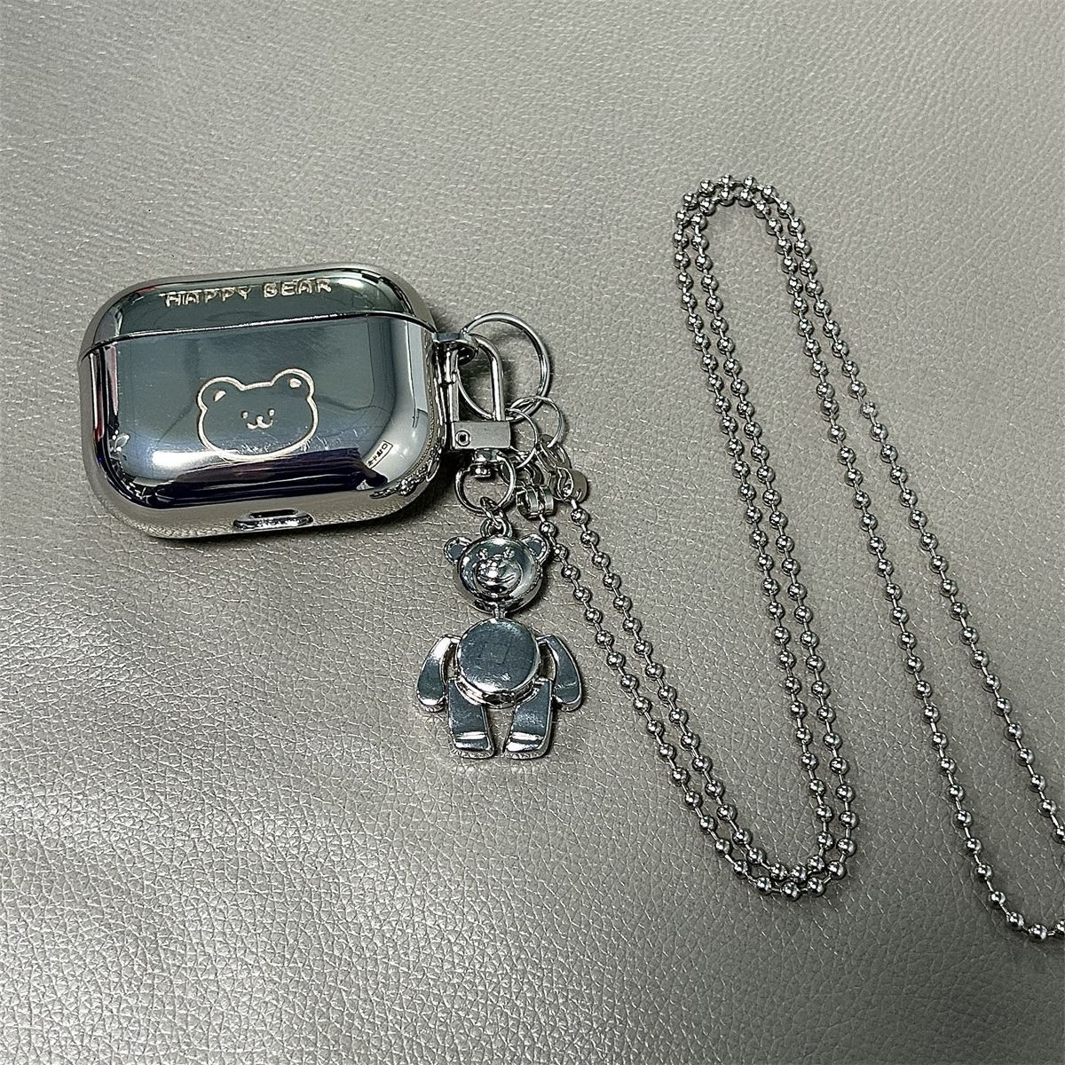 Laser Engraved HAPPY Bear + Matching Keychain + Necklace AirPods 1