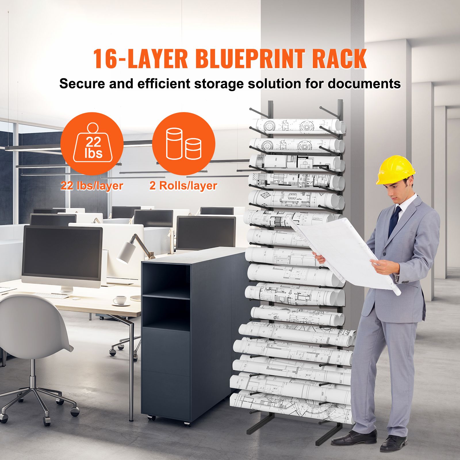 Blueprint Storage Rack, Hanging Poster Display Rack 16-Tier, Vertical Blueprint Roll File Holder 2 Rolls/tire, Roll File Storage Rack for Blueprint Map Poster — image 2