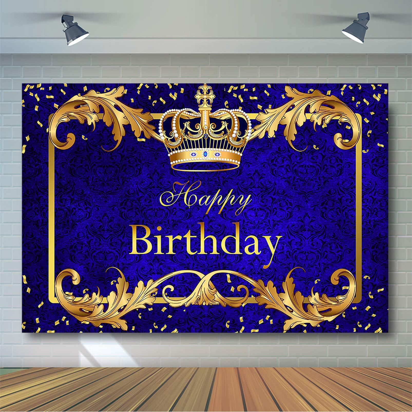 Royal Blue Boy Happy Birthday Photography Background Prince Crown Background Cloth Kids Birthday Party Decoration Vinyl Banner — image 4