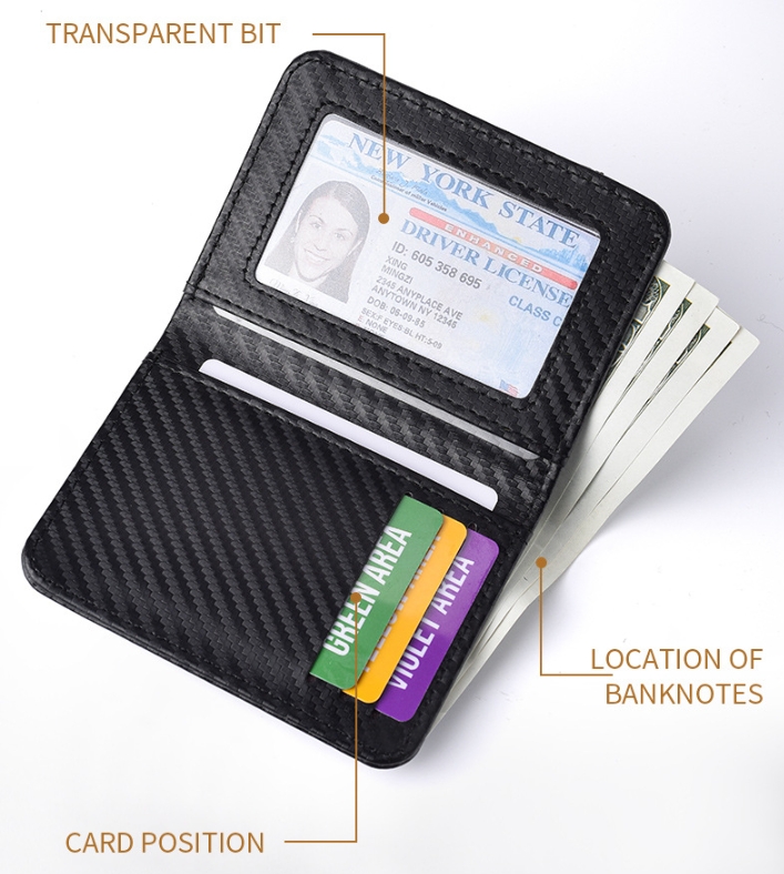 Coffee-colored Sleek Carbon Fiber Vertical Wallet for Men - Slim Bifold Card Holder with Clear ID Window โ image 5