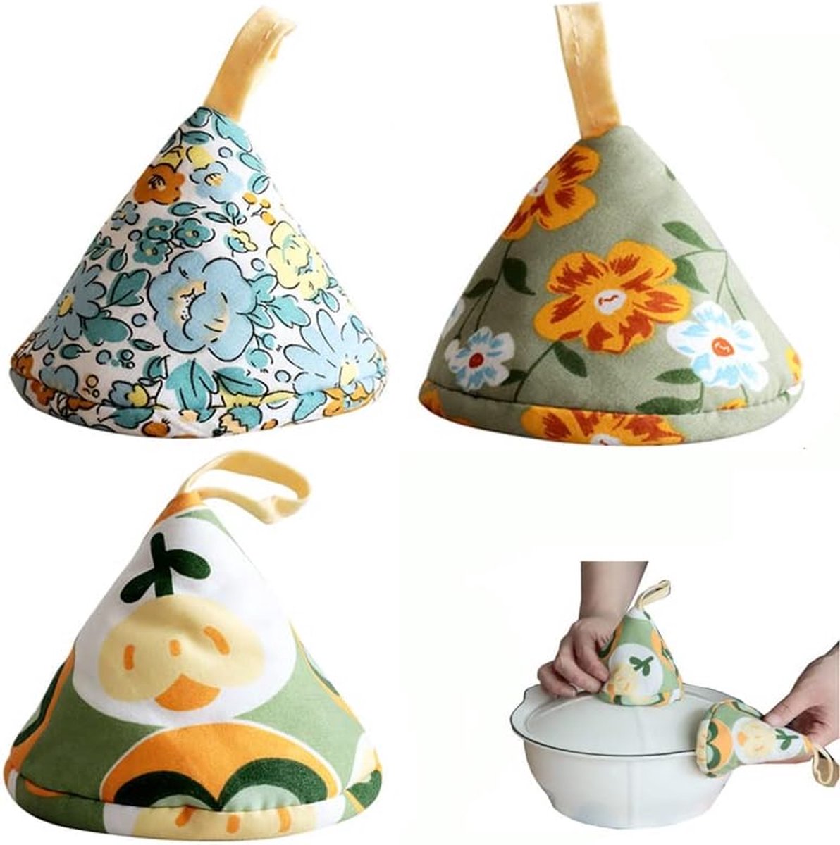 Heat-Resistant Pot Holder - 3 Pieces - Oven Mitt Glove - Anti-Hot Gloves - Microwave Glove - Pot Clips - Kitchen Cooking Gadget - Thicker - Triangle - Kitchen
