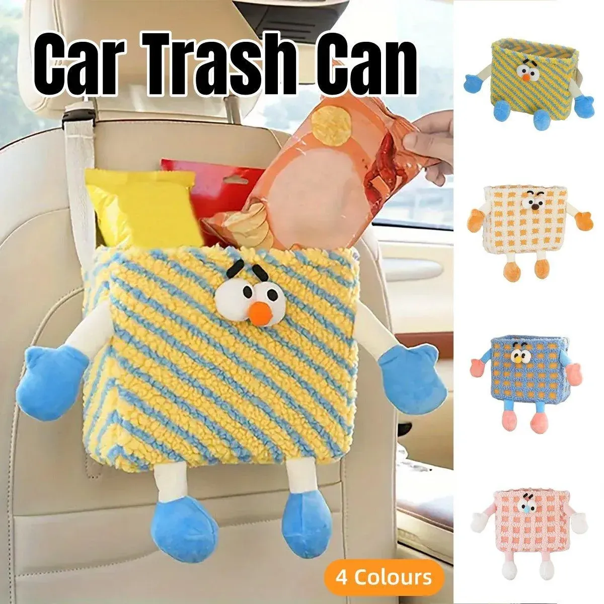 Car Wastebasket Seatback Hanging Storage Bin for Car Trash and Organizing - Yellow — image 2