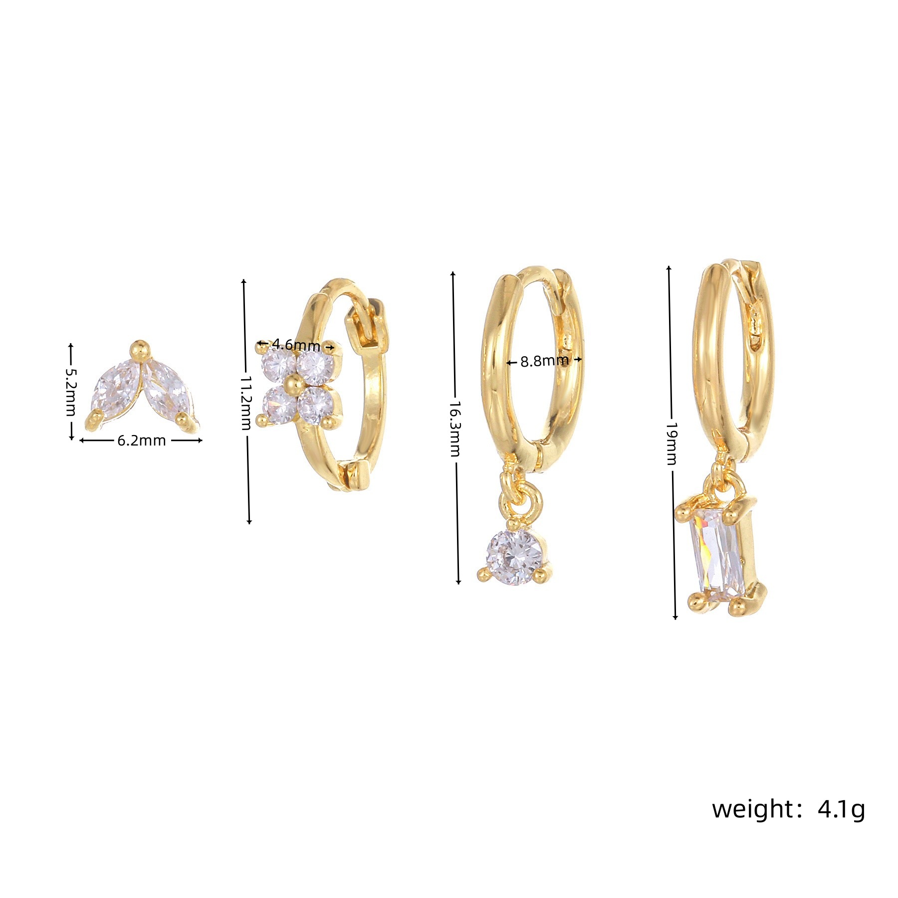 Three-piece set Gold Delicate CZ Earring Stacking Set - Huggie Hoops & Studs for Multiple Piercings — image 4