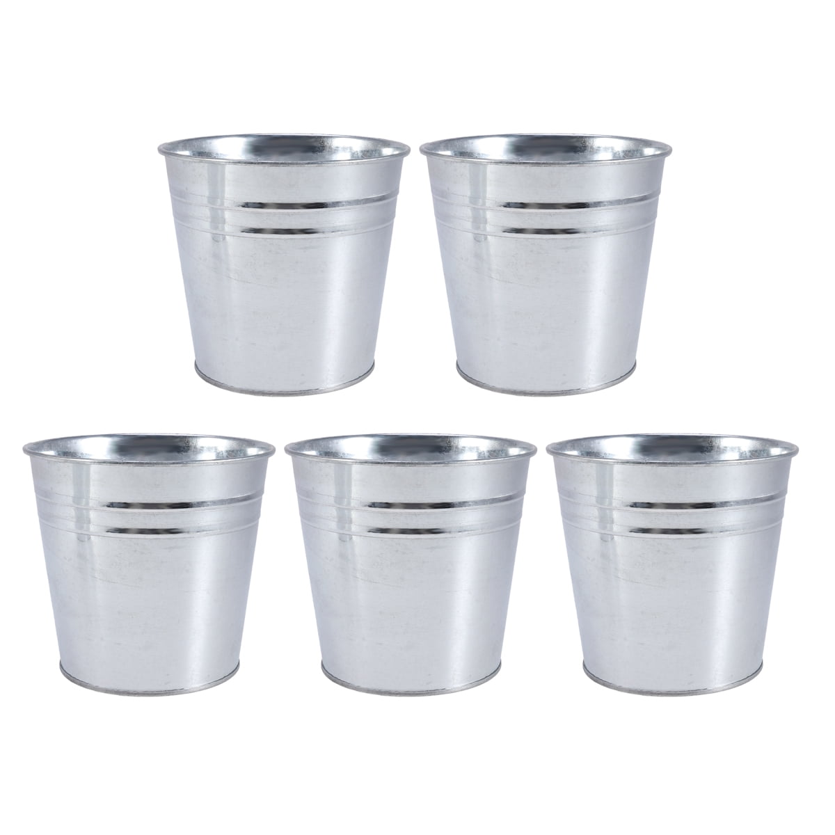 5Pcs Galvanized Metal Flower Pot Rustic Small Metal Buckets Vintage Farmhouse Flower Vase Candy Holder for Garden Landscape Decors 5pcs Silver
