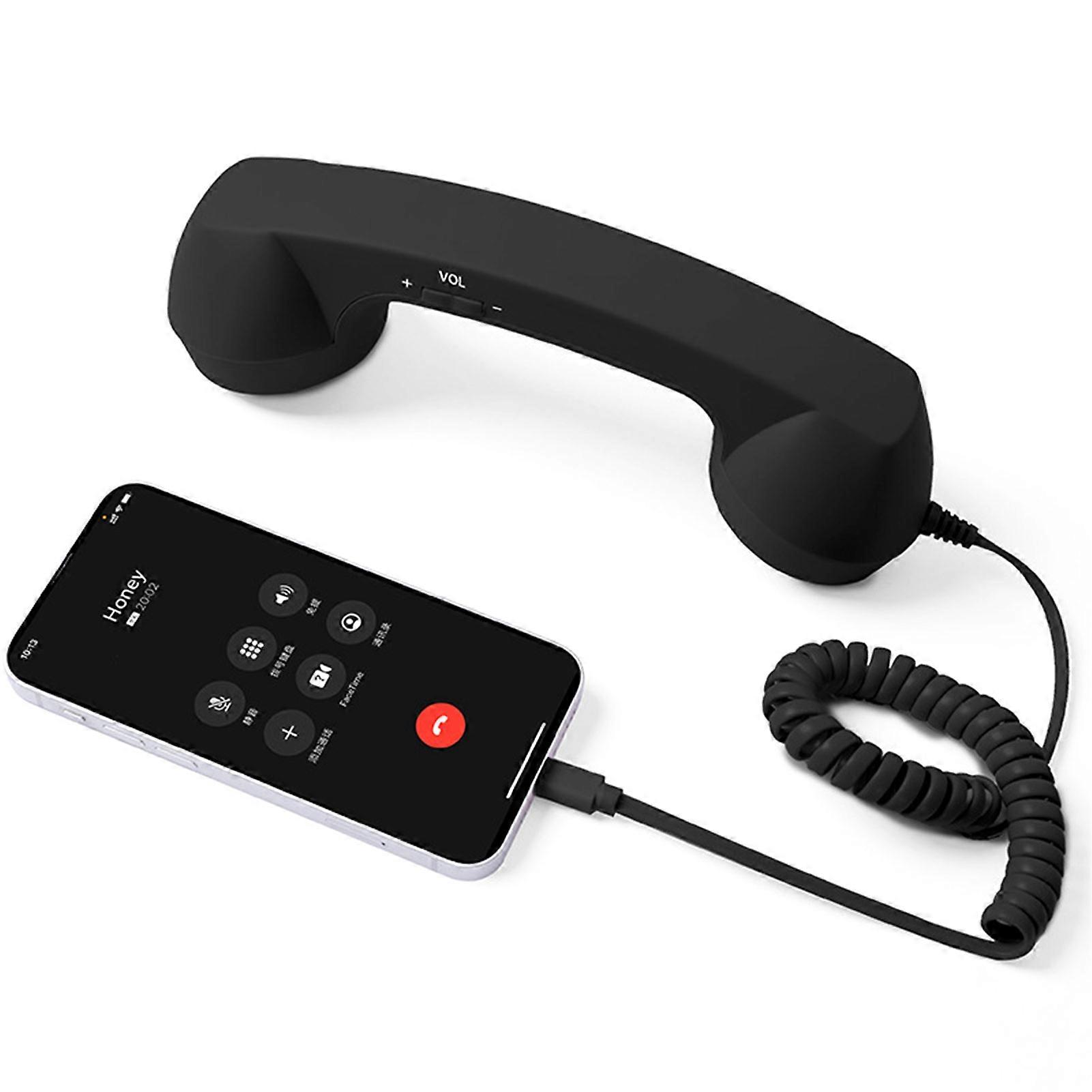 USB-C Retro Telephone Handset for Mobile Phones, Plug /u0026 Play, Radiation Protection, Black