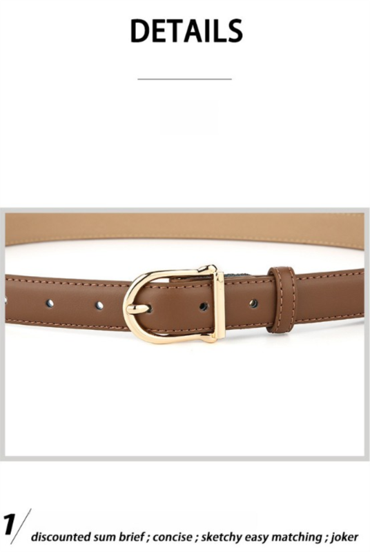 Women's Genuine Leather Thin Belt 2.3cm Width Minimalist Gold D-Shaped Buckle Casual Waist Strap for Jeans Dresses Khaki 105cm — image 3