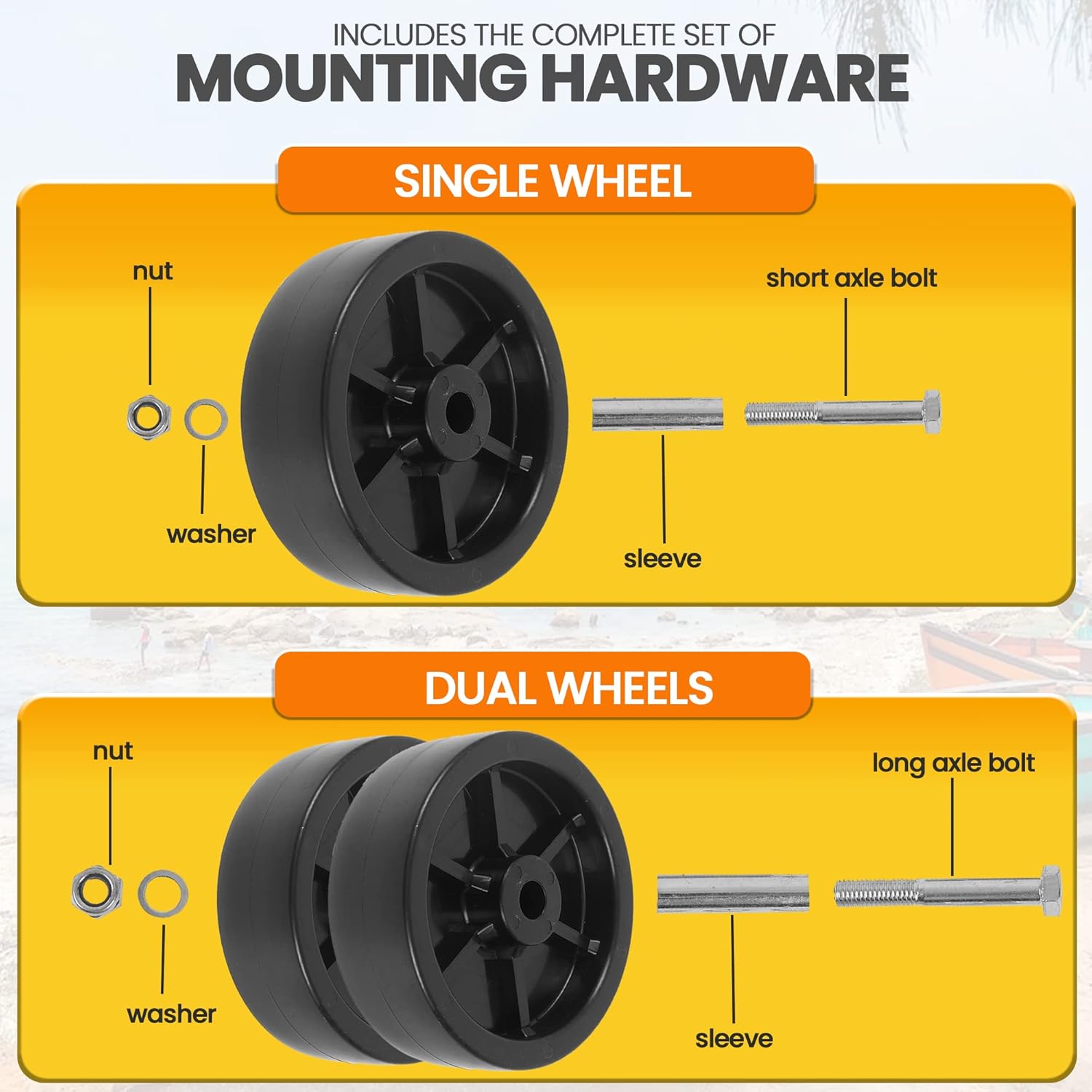 (2-Pack) 6-Inch Boat Trailer Jack Wheels - Universal Fit Black Plastic Caster Wheels - Includes All Mounting Hardware - Suitable for Boat Trailer Jacks with 1 — image 5