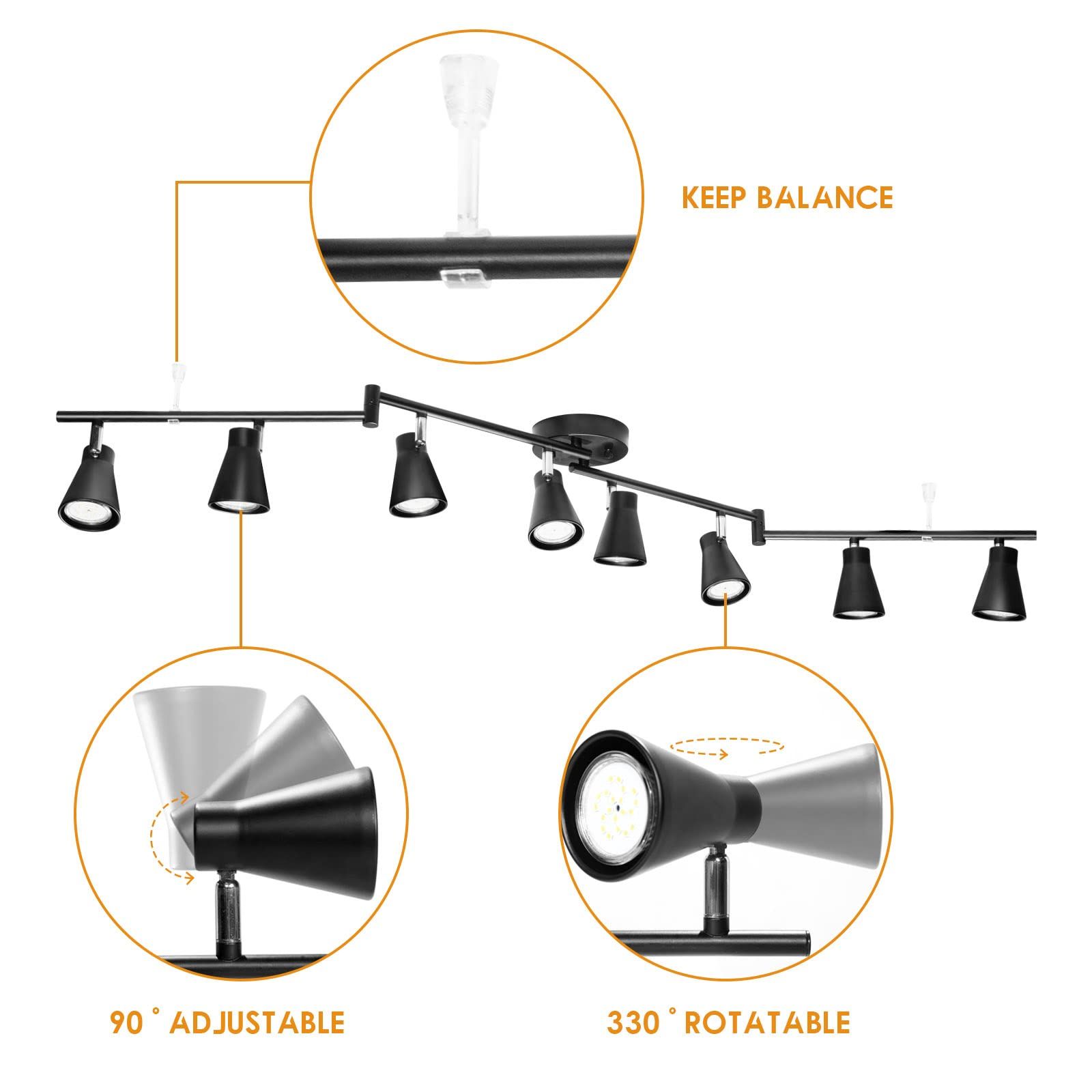 Flexible Track Lighting Fixture, Foldable Ceiling Spot Light with Adjustable 8 Light Heads, GU10 Track Light Kit for Kitchen Bedroom Living Room — image 5