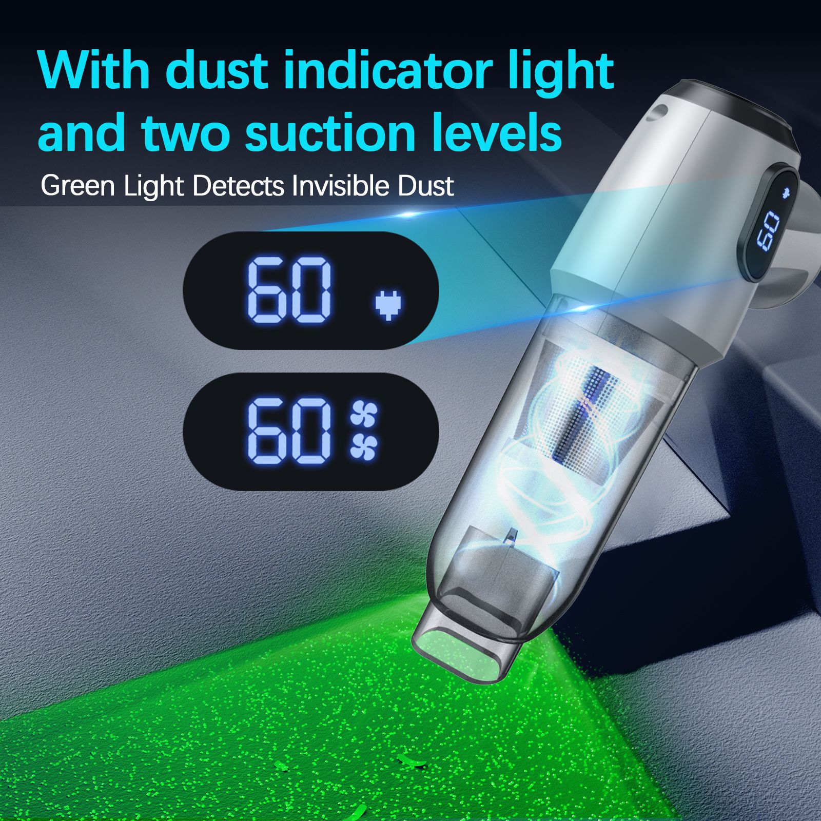 2-in-1 Cordless Handheld Vacuum & Air Duster - 12000Pa Suction, 70000 RPM, LED Light, USB-C Rechargeable(Silver) โ image 4