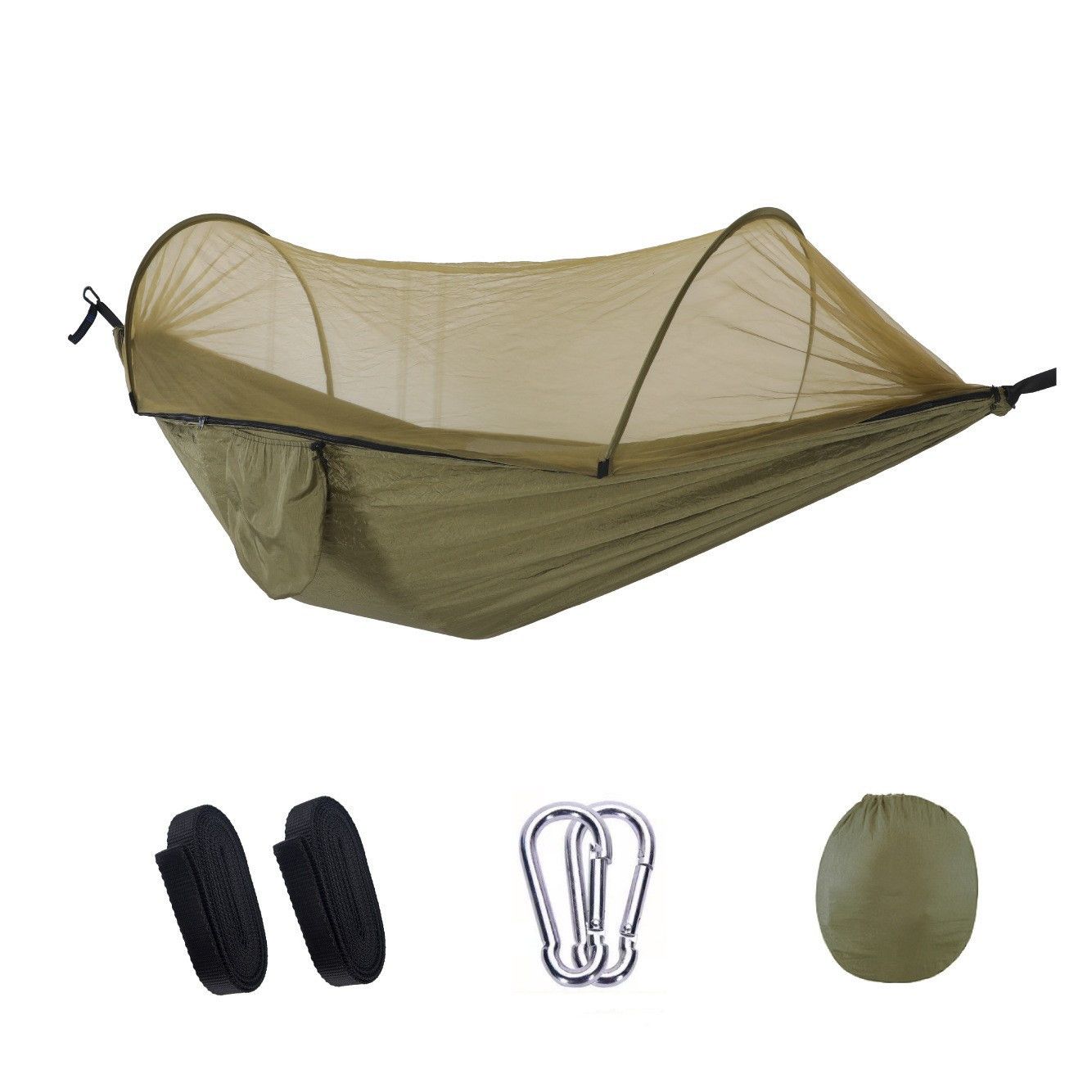 Military‑Green Outdoor Camping Hammock with Mosquito Net, Anti‑Tipping Nylon Fabric, Quick Setup Hammock for Single & Double Person — image 2