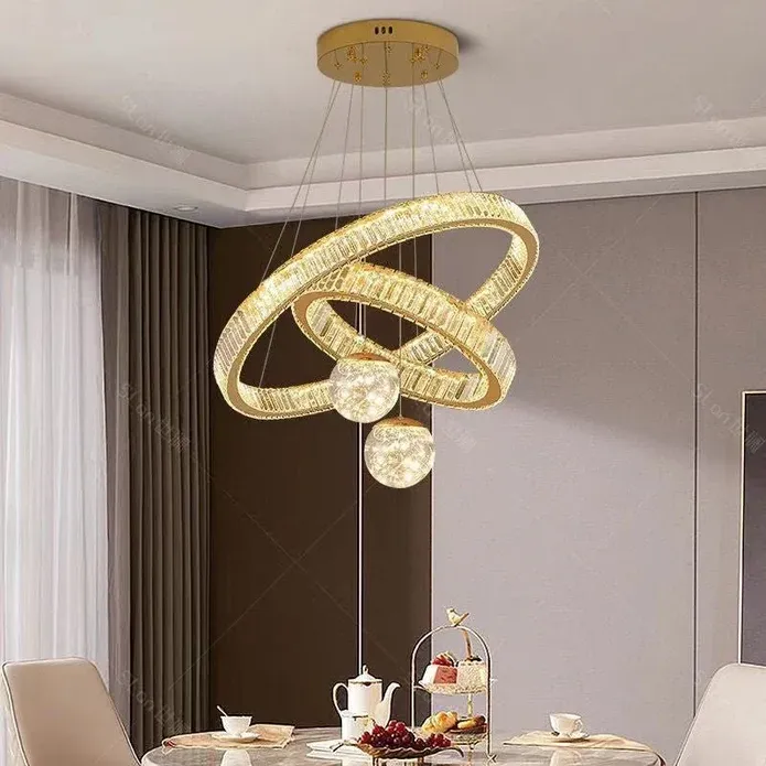 BAMDECOR C3335 Large Swirl Modern Crystal Ring Chandeliers Contemporary Round Chandelier Crystal Pendant Light(Gold-Two Rings) — image 3