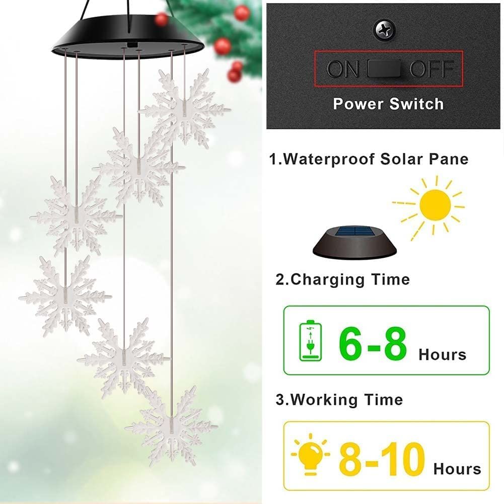 Color Changing Wind Chime Crystal Snowflake LED Wind Chime Portable Waterproof Outdoor Decorative Romantic Wind Bell Light — image 5