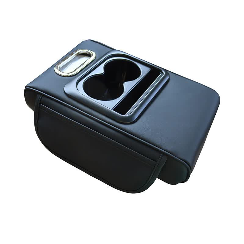 GT-6 No embroidery Black,Multifunctional Car Armrest Storage Box Cushion - Universal Fit with Cup Holder and Tissue Dispenser