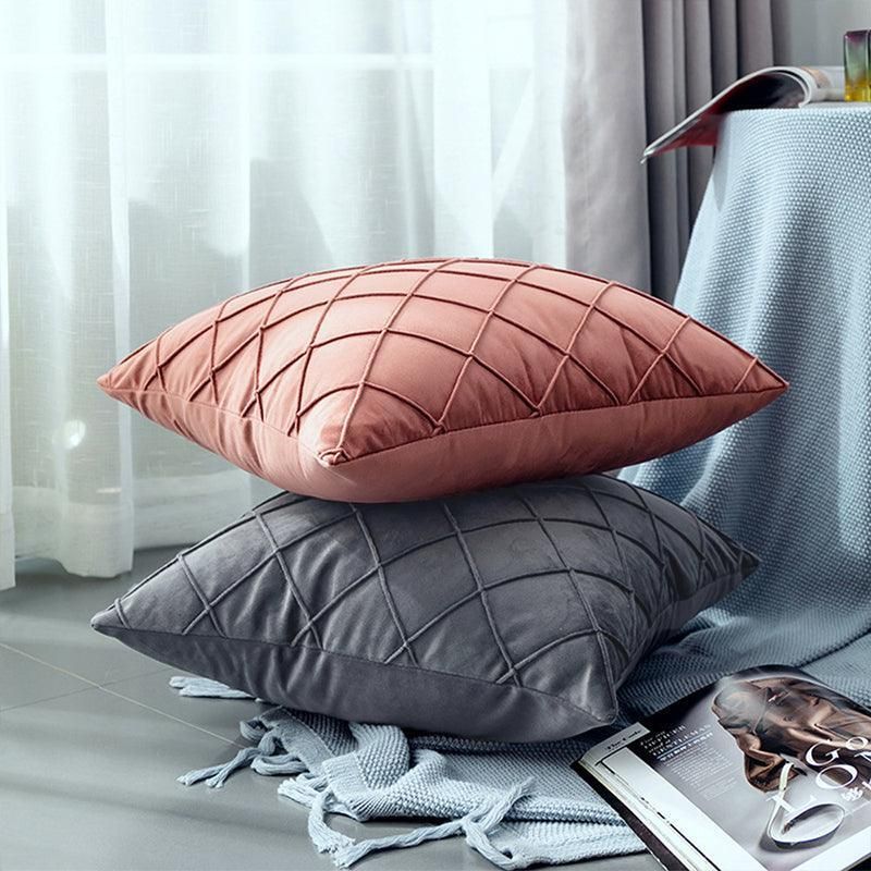 Velvet Cushion Cover Pleated Checked Plaid Plush Decorative Lounge Cushion Cover - White โ image 5