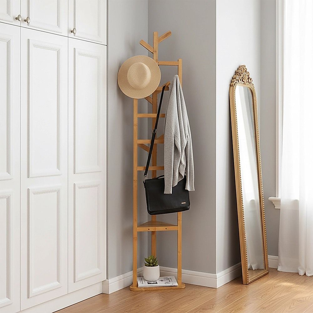 Clothes Coat Rack Garment Stand Shelf Wooden Tree Hanger Bag Hat Hook Holder — image 5