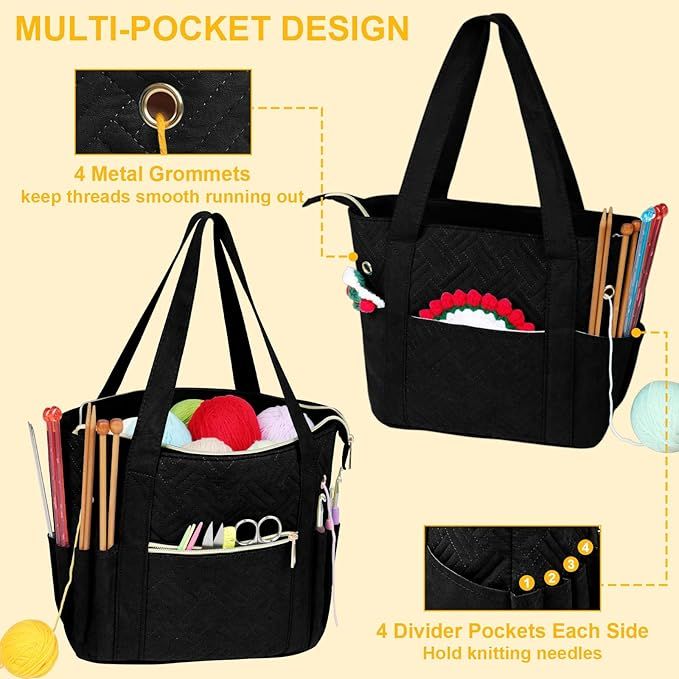 Crochet Bag Organizer for Yarn Storage, Velvet Knitting Tote Bag with Double Handle for Crochet Accessories, Portable Travel Case for Yarn Balls, Crochet — image 3