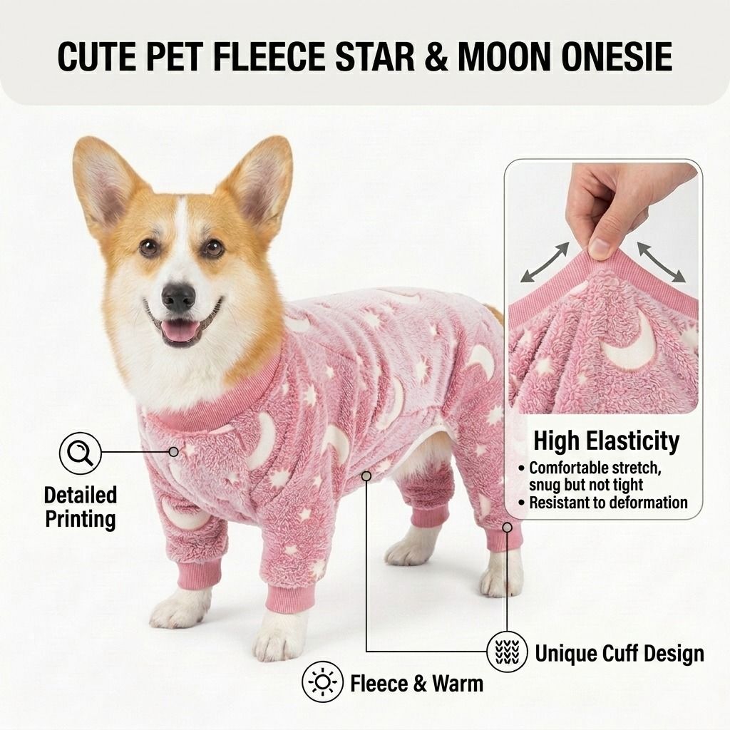Cozy Winter Pet Fleece Four-Legged Bodysuit, Warm Flannel Full-Body Pajamas for Small to Medium Dogs, Star & Moon Print, Elastic Cuffs for Easy Wear (XS, Grey) — image 2