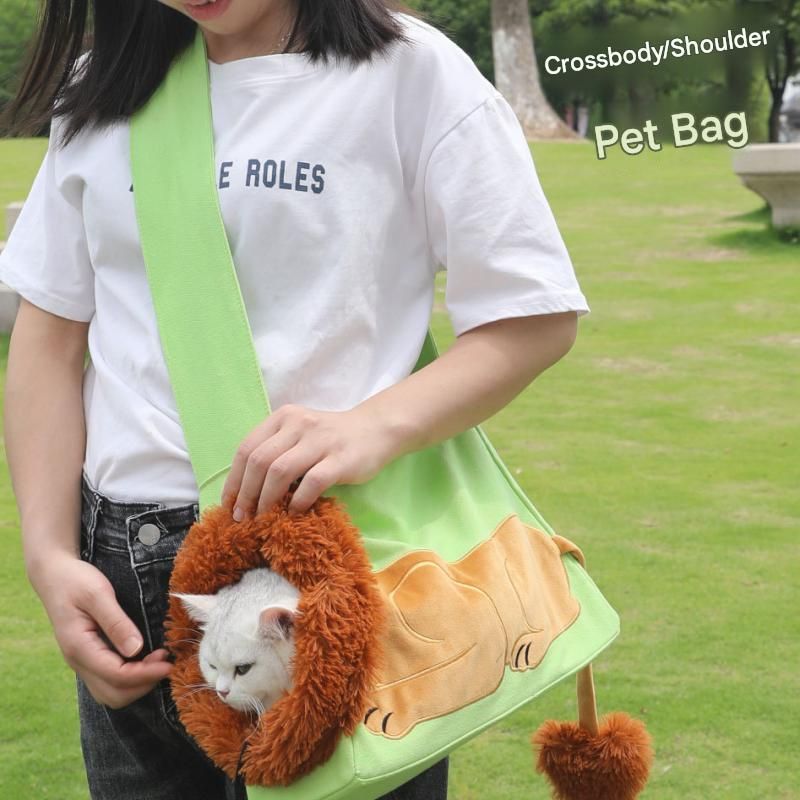 Lion Style Canvas Pet Carrier Blue Bag(big size 45*12.5*29cm) - Adjustable Head Opening, Breathable Mesh, 8cm Wide Shoulder Strap, PE Support Base, Portable — image 5