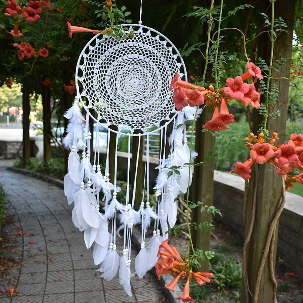 Large Boho Dream Catcher with White Feather Macrame Wall Hanging for Vintage Wedding Home Decorations β image 5