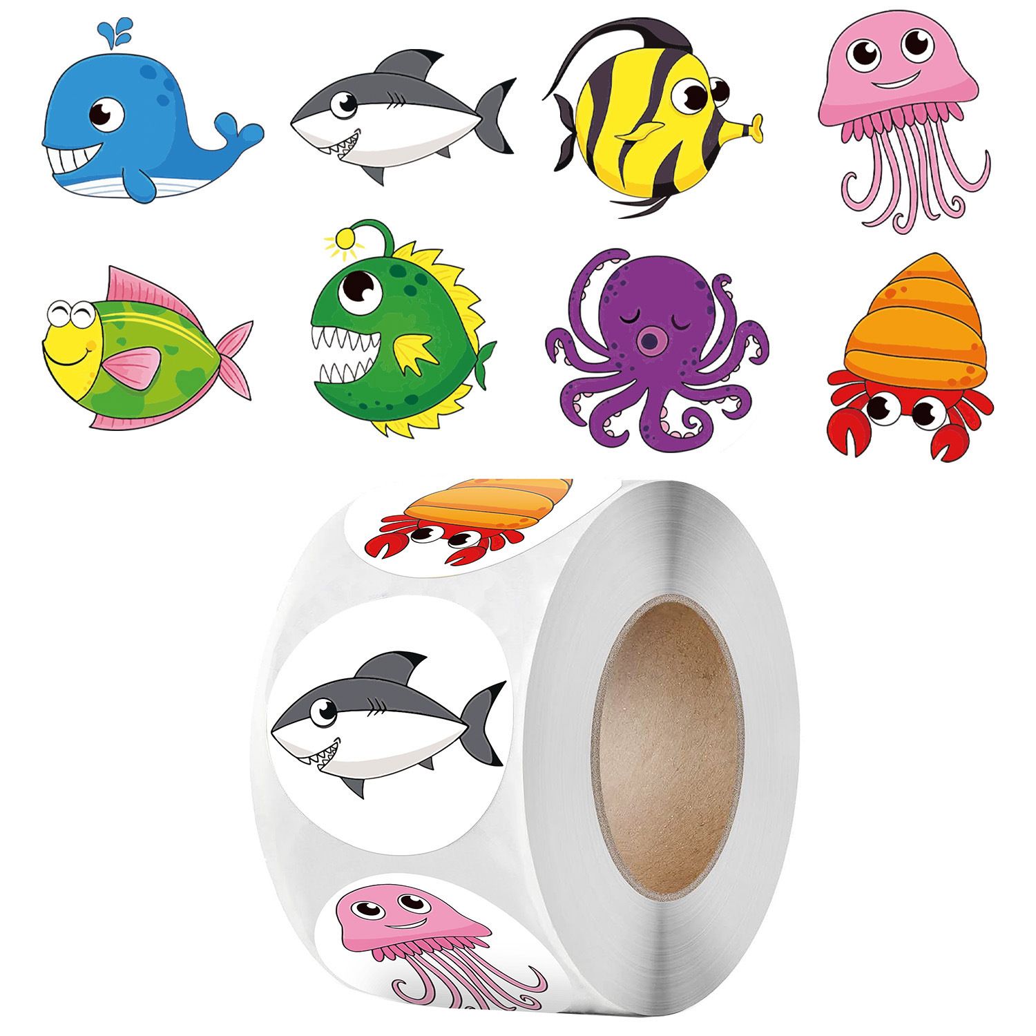 1000Pcs Round Marine Animals for Kids Teacher Reward Stickers School Supplies, Ocean Animals Incentive Roll Sticker Potty
