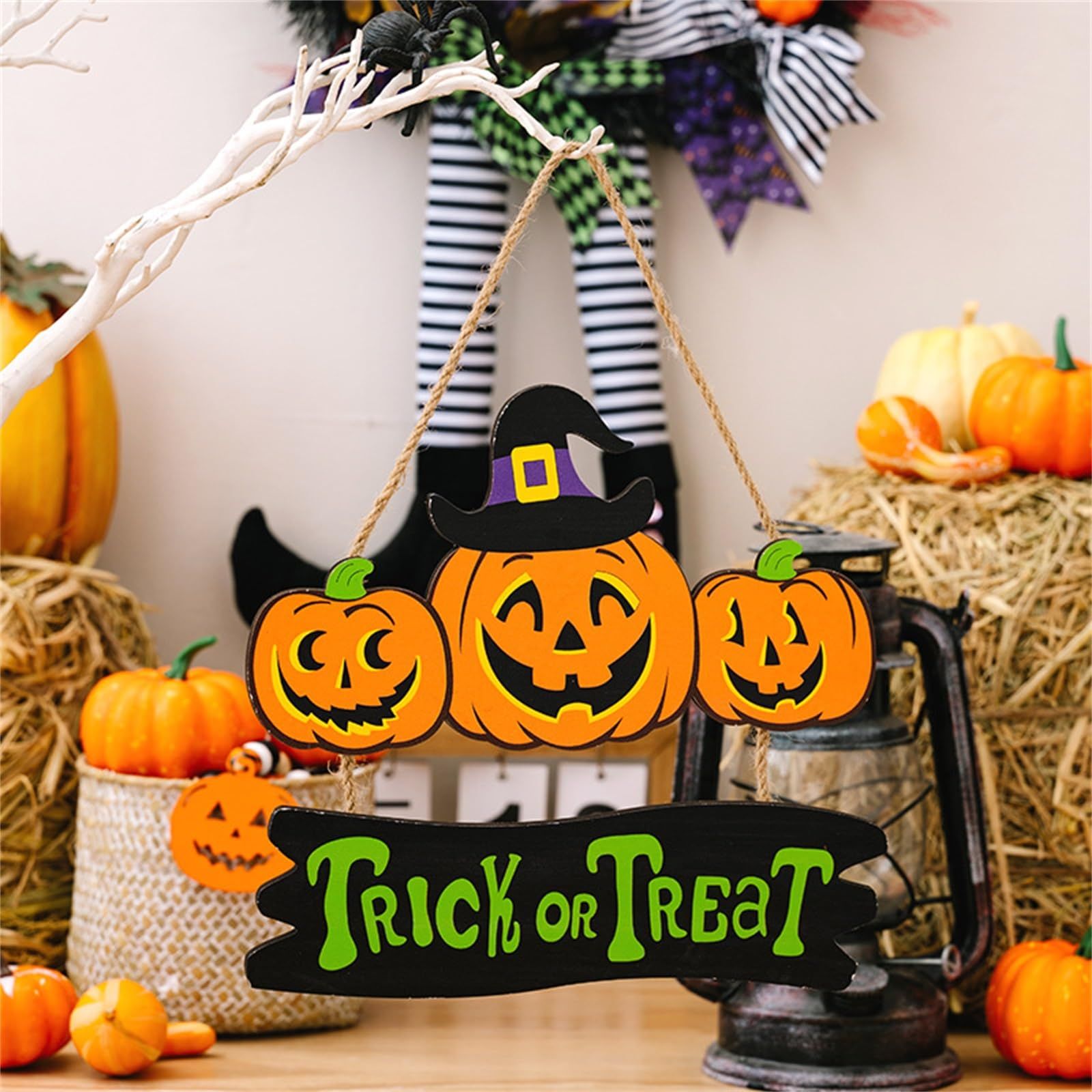 Halloween Wood Hanging Sign Trick or Treat Hanging Sign the Witch is In Hanging Sign Pumpkin Ghost Sign Halloween (Pumpkin) — image 3