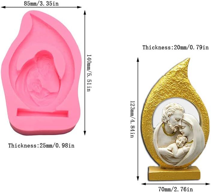 Jesus The Virgin and The Child Shape Car Freshie Silicone Mold for Making Soap Aroma Beads Car Freshie, Pendant, Candle,Decoration — image 3