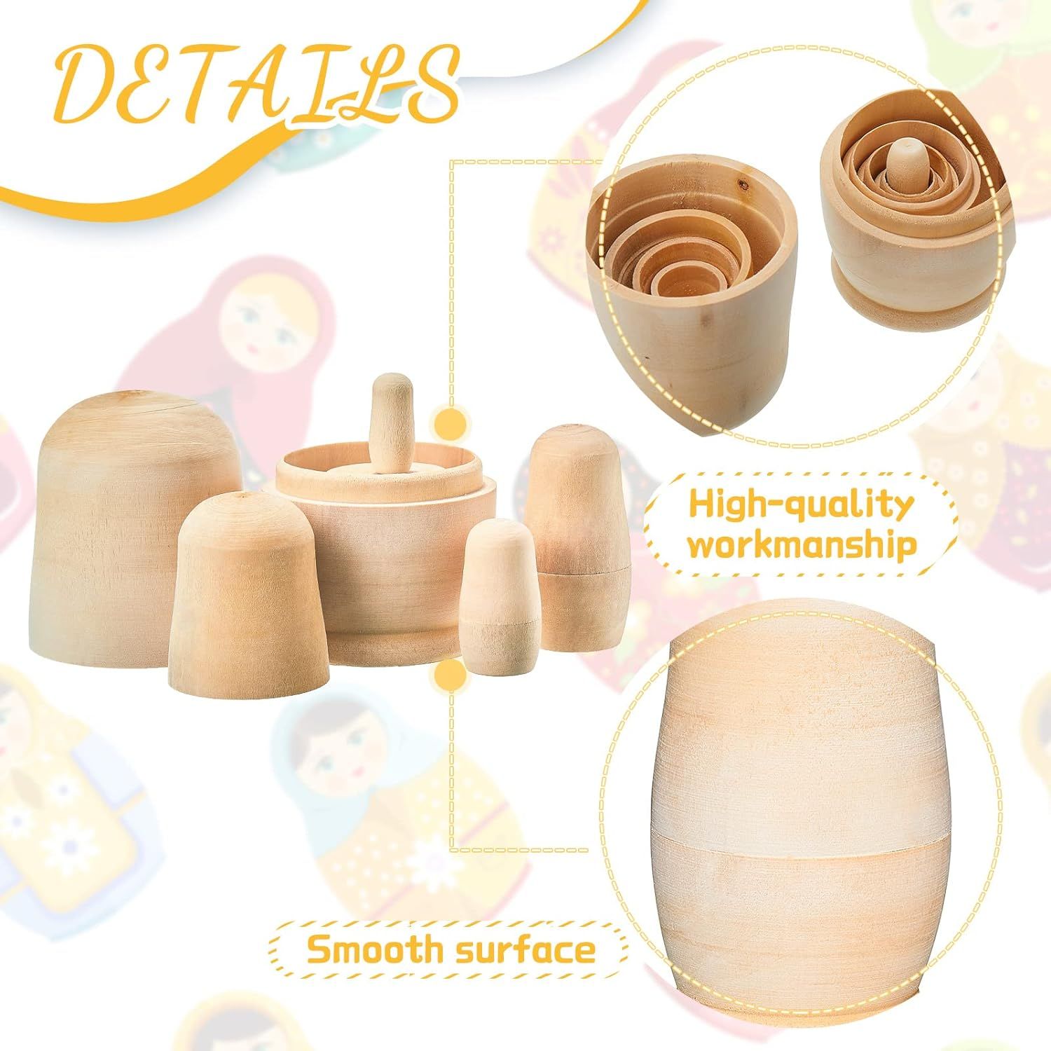 2 Sets Unpainted Nesting Dolls Blank Russian Nesting Dolls Personalize Create Your Own Christmas Russian Doll Wooden DIY — image 2