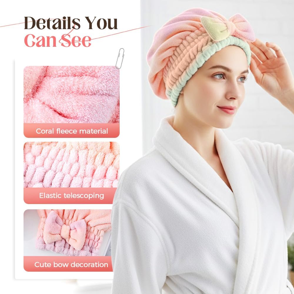 2Pcs Super Absorbent Hair Towel Wrap for Wet Hair, Microfiber Hair Drying Caps, Soft and Fast Drying Hair Towel for Home (Kit) — image 3