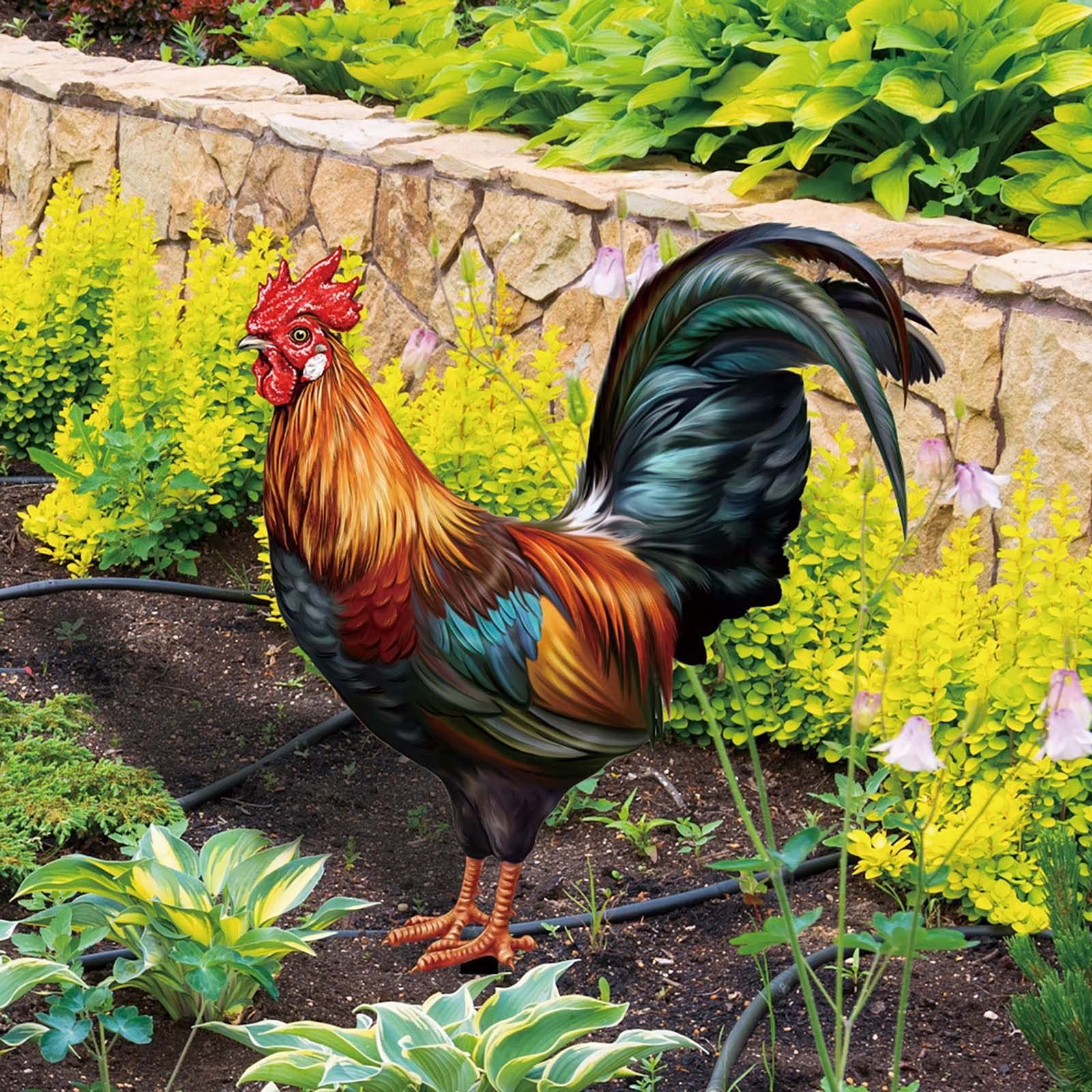 Metal Garden Statues Sculptures Decorative Garden Stakes Yard Chicken Decorations Metal Standing Animal Sculpture for Backyard — image 3