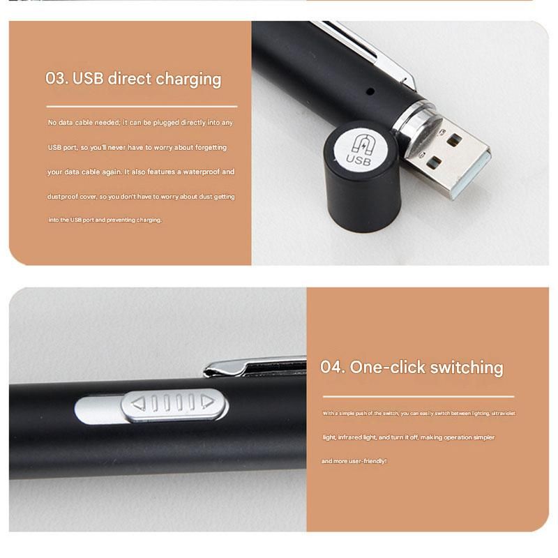 Grey Metal Laser Cat Toy Pen Set - 2 Piece USB Rechargeable 3-in-1 Laser Pointer with UV Light and LED Torch in Gift Tin Box โ image 5