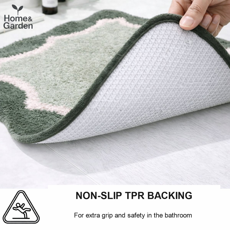 Green Plush Bath Mat with Non-Slip TPR Backing, Soft Absorbent Quick-Dry Bathroom Rug, 80 × 50 cm — image 3