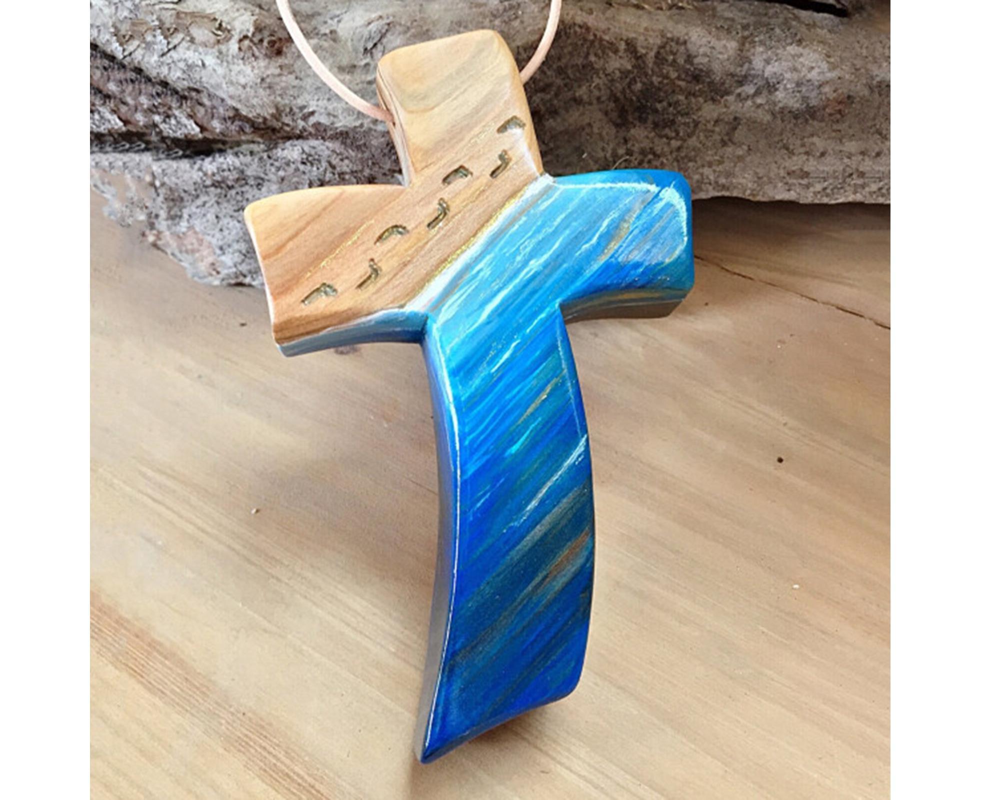 Creative Wooden Cross Polished Colorfast Decorative Wood Cross Hanging Pendant Home Decoration-Blue โ image 2