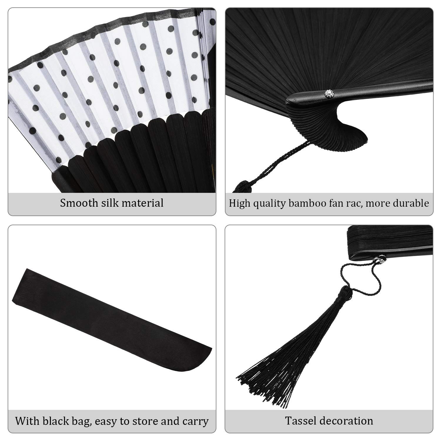 Cartoon Cat Hand Fans Folding Fan Hand Held Silk Fan Handheld Fan Black Cat Fan Women Foldable Fan with Store Bag — image 2